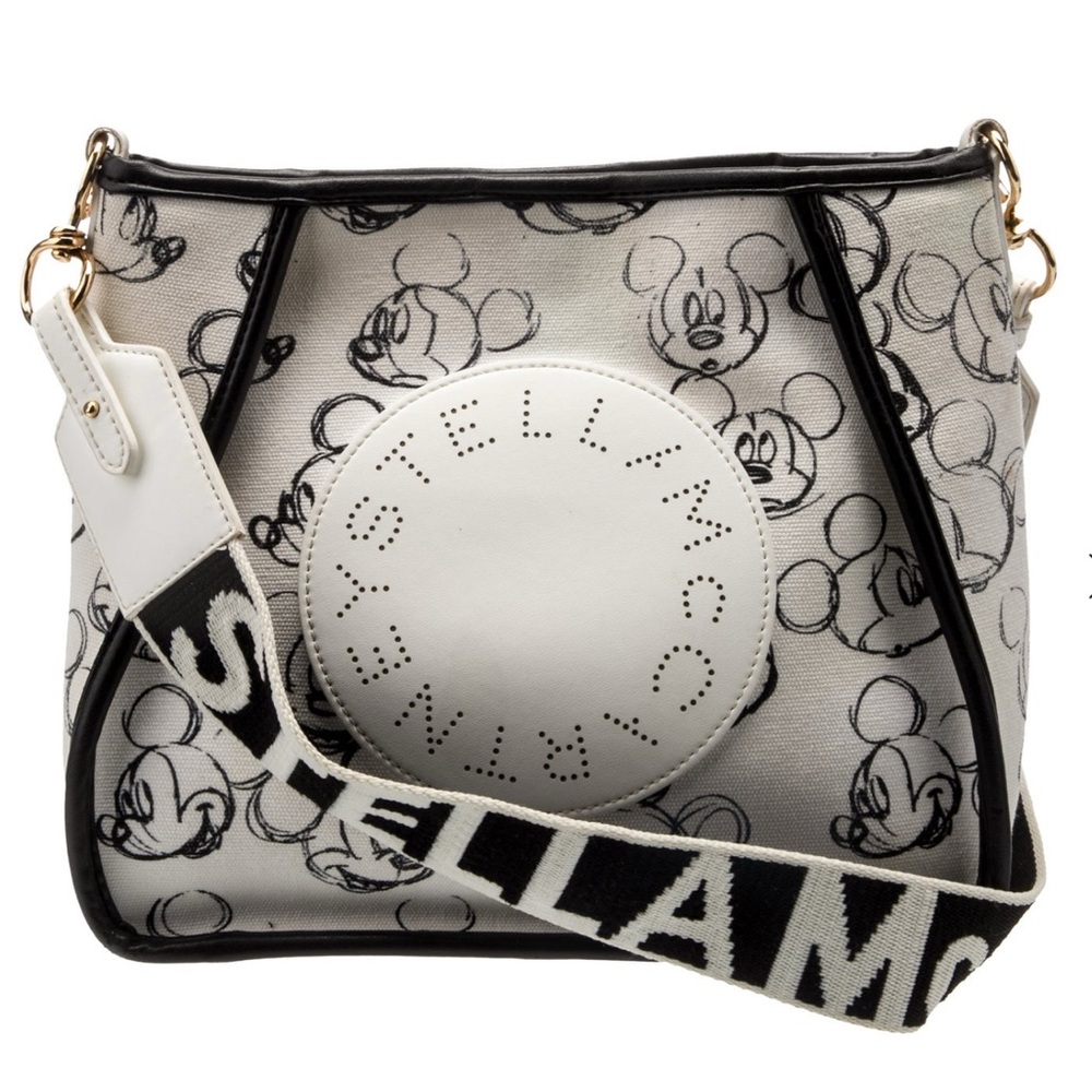 Stella McCartney x Disney Mickey Mouse Sketch Heads White Cotton Crossbody Bag